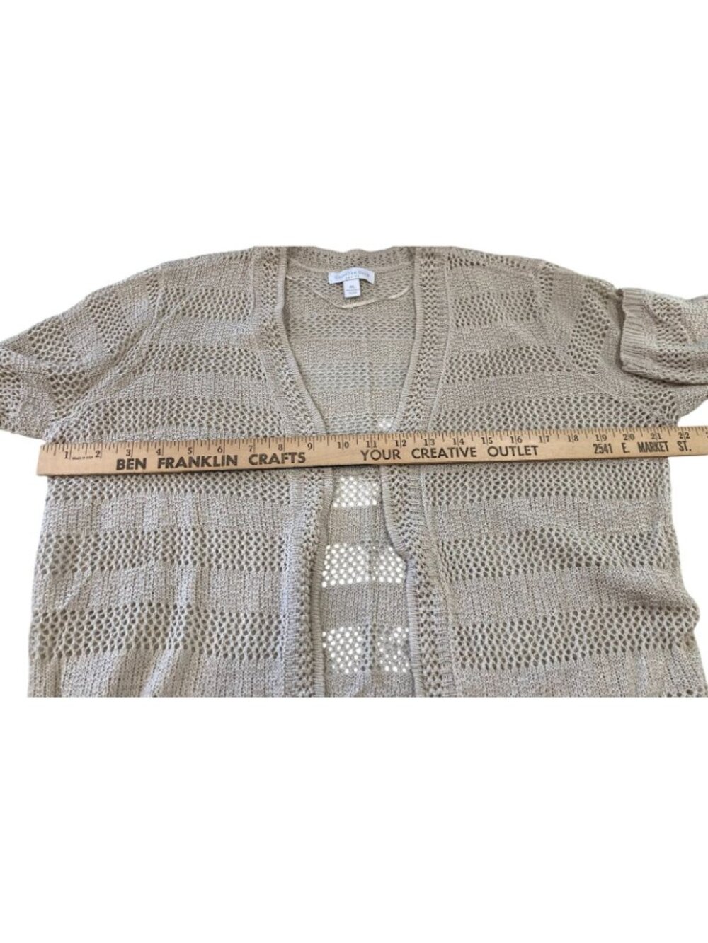 Charter Club Open Front Sheer Cardigan PL Beige Boho Festival Cottagecore Indie - Picture 5 of 9
